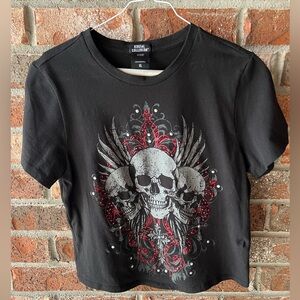 Social Collision "winged skulls & rhinestones" baby T-shirt, size X-Large